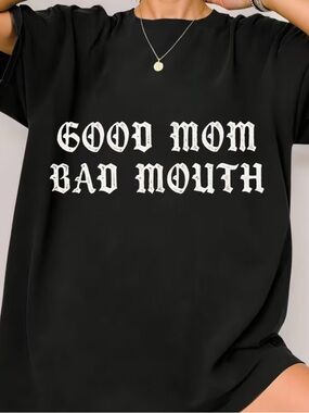 Good Mom Bad Mouth Black Graphic Tee